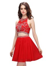 Decent Red Scoop Neckline Beading Cocktail Dresses Sleeveless Zipper