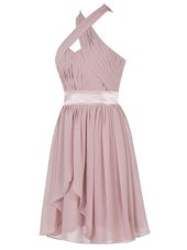 Pretty Pink Sleeveless Chiffon Backless Juniors Party Dress for Prom and Party