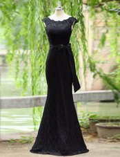 Mermaid Scoop Lace Pageant Dress Womens Black Zipper Sleeveless Floor Length