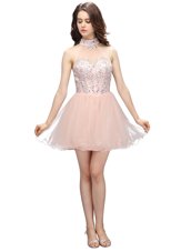 Baby Pink Organza Zipper Party Dress for Girls Sleeveless Mini Length Beading