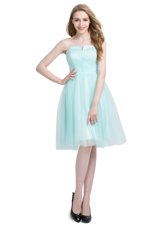 Dramatic Tulle Strapless Sleeveless Zipper Ruching Club Wear in Turquoise