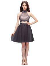 Black A-line Beading Cocktail Dress Zipper Chiffon Sleeveless Knee Length