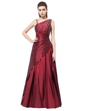 Nice Beading and Bowknot Pageant Dress Womens Burgundy Side Zipper Sleeveless Floor Length