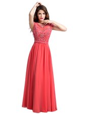 Attractive Scoop Cap Sleeves Chiffon Evening Dress Beading Zipper