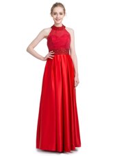 Clearance Taffeta Halter Top Sleeveless Zipper Beading Dress for Prom in Red