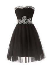 Black Zipper Sweetheart Beading Cocktail Dresses Tulle Sleeveless