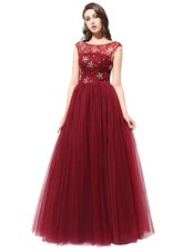 Chic Tulle Scoop Sleeveless Zipper Beading in Burgundy