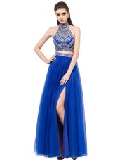 Noble Square Sleeveless Tulle Prom Dress Beading Criss Cross