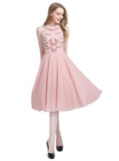 Fantastic Scoop Pink Sleeveless Knee Length Beading Zipper Party Dress for Girls