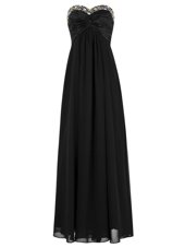 Black Empire Chiffon Sweetheart Sleeveless Beading Floor Length Zipper Dress for Prom