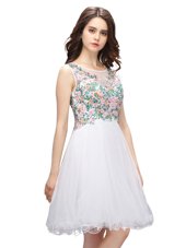 Fantastic White Scoop Neckline Beading and Embroidery Party Dress Sleeveless Zipper