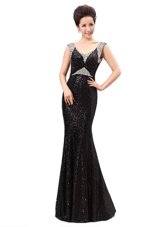 Sumptuous Sequins Homecoming Dress Black Zipper Sleeveless Floor Length