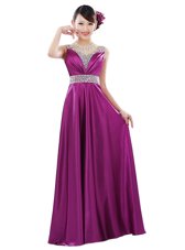 Sumptuous Beading Fuchsia Zipper Sleeveless Floor Length