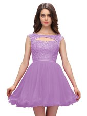 Glorious Lavender Chiffon Zipper Womens Party Dresses Sleeveless Mini Length Beading