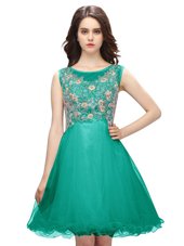Turquoise Scoop Neckline Embroidery Cocktail Dress Sleeveless Zipper