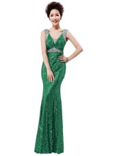 Green Column/Sheath Sequins Homecoming Dress Zipper Sequined Sleeveless Floor Length