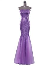 Dazzling Mermaid Eggplant Purple Zipper Prom Party Dress Sequins Sleeveless Floor Length