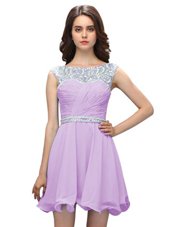 Traditional Scoop Sleeveless Cocktail Dresses Mini Length Beading Lavender Chiffon