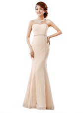 Amazing Peach Prom Dress For with Beading and Lace Sweetheart Sleeveless Zipper