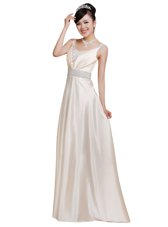 White Sleeveless Floor Length Beading Zipper Prom Gown