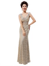 Sequins V-neck Sleeveless Zipper Dress for Prom Champagne Sequined