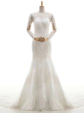 Mermaid White Long Sleeves With Train Lace and Appliques Clasp Handle Wedding Gowns