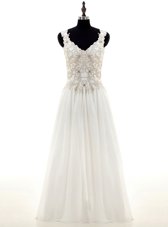 Lovely Chiffon Long Sleeves Floor Length Bridal Gown and Beading and Lace and Appliques