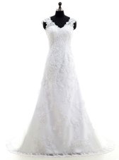 Exceptional Sleeveless Brush Train Lace Clasp Handle Wedding Gowns