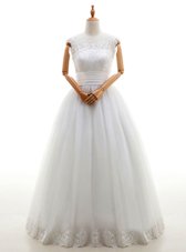 Dynamic A-line Wedding Gowns White Scoop Tulle Sleeveless Floor Length Lace Up