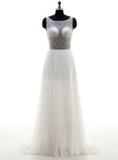 Chic With Train Zipper Bridal Gown White and In for Wedding Party with Beading Sweep Train