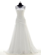 Pretty White Empire Tulle Strapless Sleeveless Lace With Train Zipper Bridal Gown Court Train