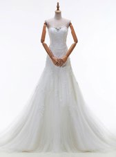 Fabulous Sleeveless Court Train Lace Up With Train Beading and Lace and Appliques Wedding Dress