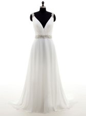 Elegant With Train Zipper Bridal Gown White and In for Wedding Party with Beading Brush Train