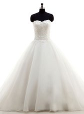 Sleeveless Brush Train Clasp Handle With Train Beading and Lace Bridal Gown