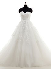 White Sleeveless Tulle Brush Train Clasp Handle Wedding Dress for Wedding Party