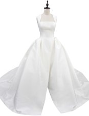 Exceptional With Train White Wedding Dresses Square Sleeveless Court Train Zipper