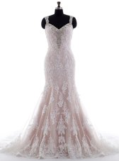 Exquisite White Bridal Gown Wedding Party and For with Beading and Lace Straps Sleeveless Brush Train Backless