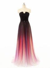 Admirable With Train Zipper Prom Evening Gown Multi-color and In for Prom and Party with Belt Sweep Train
