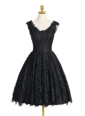 Sexy V-neck Sleeveless Zipper Cocktail Dress Black Lace