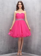 Customized Hot Pink Casual Dresses Prom and For with Beading Sweetheart Sleeveless Zipper