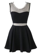 Custom Design Chiffon Scoop Sleeveless Zipper Beading Party Dress in Black