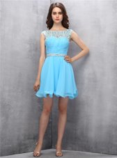 New Arrival Scoop Chiffon Sleeveless Knee Length Party Dress for Girls and Beading
