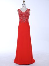 Mermaid With Train Red Prom Dresses Scoop Sleeveless Brush Train Zipper
