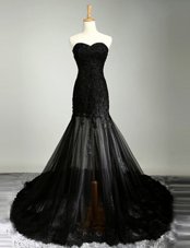Mermaid Sweetheart Sleeveless Tulle Homecoming Dress Lace Brush Train Zipper