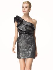 Graceful One Shoulder Mini Length Column/Sheath Sleeveless Black Club Wear Zipper