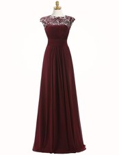 Hot Sale Scoop Burgundy Sleeveless Chiffon Zipper Homecoming Dress for Prom and Party