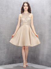 Discount Champagne A-line Beading Cocktail Dresses Criss Cross Satin Sleeveless Knee Length