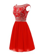 Low Price Scoop Mini Length Zipper Cocktail Dresses Red and In for Prom with Beading