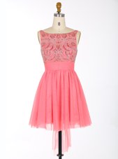 Captivating Scoop Mini Length A-line Sleeveless Watermelon Red Casual Dresses Backless