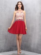 Latest Red A-line Chiffon Scoop Sleeveless Beading Mini Length Zipper Womens Party Dresses